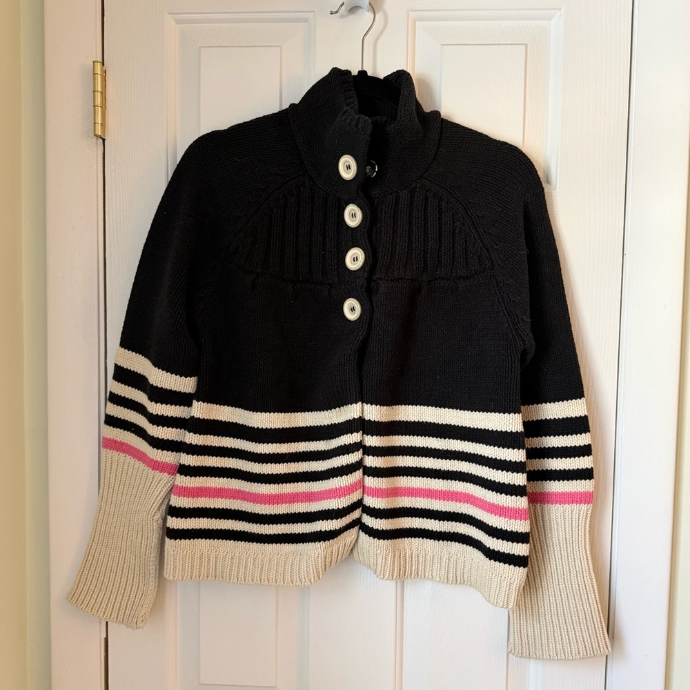Anthropologie Sanctuary Striped Black, Cream and Pink Women's Sweater | Medium